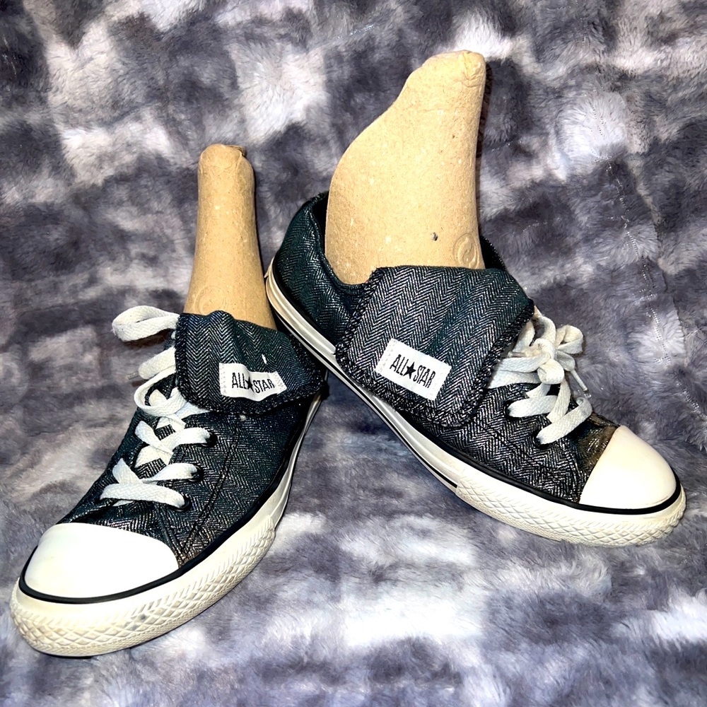Converse All Star Mega Tongue Ox Shoes Sneakers Black Shimmer 632573F Sz 5 US